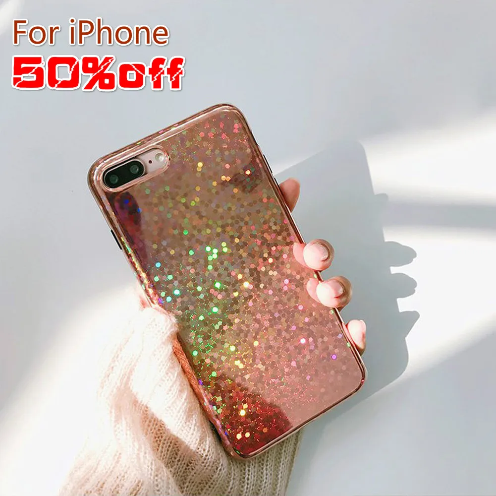 LCHULLE Stylish Discoloration Iridescent Laser Glitter Case for IPhone 6 6S 7 8 Plus X XS MAX XR Soft Phone Cover Coque Fundas |