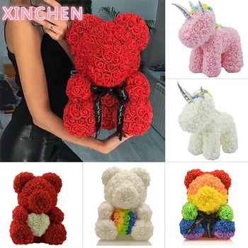 

2020 Hot Sale 25cm 40cm Soap Foam Bear of Roses Teddy Bear Rose Flower Artificial New Year Gifts for Women Valentines Gift