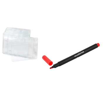 

1 Pcs Fabric Marker Pens & 50 Pcs Plastic Horizontal Name Tag Badge Id Card Holders