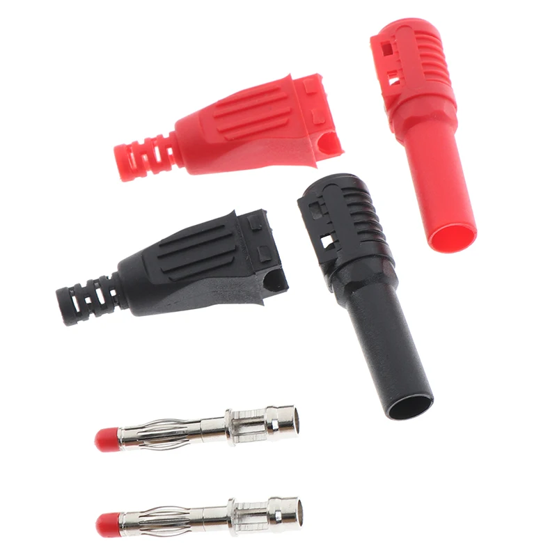 

2Pcs/1pair Red/Black 4mm Male Right Angle Insulation Wire Solder Type DIY Banana Plug Connector Multimeter Test