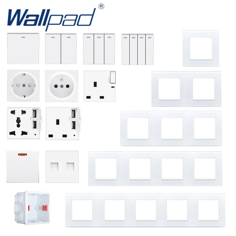 DIY Glass Frame Wall Light Button Switch Power Socket Electrical Outlet White Glass PC Function Key DIY Free S6 Series Wallpad afbeelding