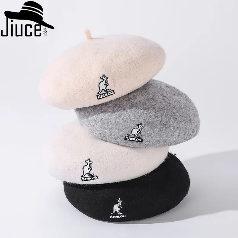 

Japanese winter warm pure color wool buds han edition the joker show thin beret hat female painter new hat