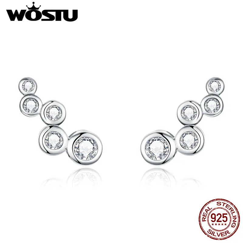 WOSTU 2019 Новый дизайн подлинные 925 пробы серебряные серьги простые 5 круг CZ гвоздики