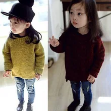 Spring And Autumn New Style Korean-style Girls Baby Cotton Knitwear Slit Hemline at Hem Pullover Knitted Sweater