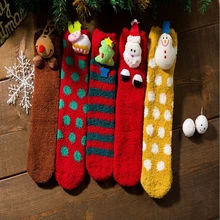 Рождественские носки; теплые мягкие носки-тапочки для женщин и девочек; пушистые бархатные милые носки принцессы кораллового цвета с рисунком; подарок на день рождения; Calcetines