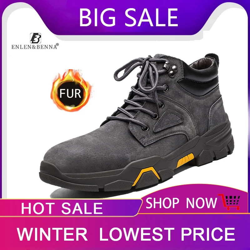 

2019 Genuine Leather Winter Boots Breathable Men Snow Boots Warm With Plush Casual Mens High Ankle Shoes Sneakers Big Size 48