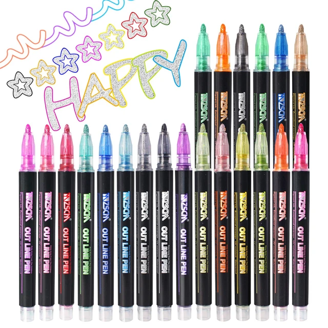 21 Colors Double Line Contour Colored Paint Marker Set Highlighter Outline  Marker for Scrapbooking Bullet Diary