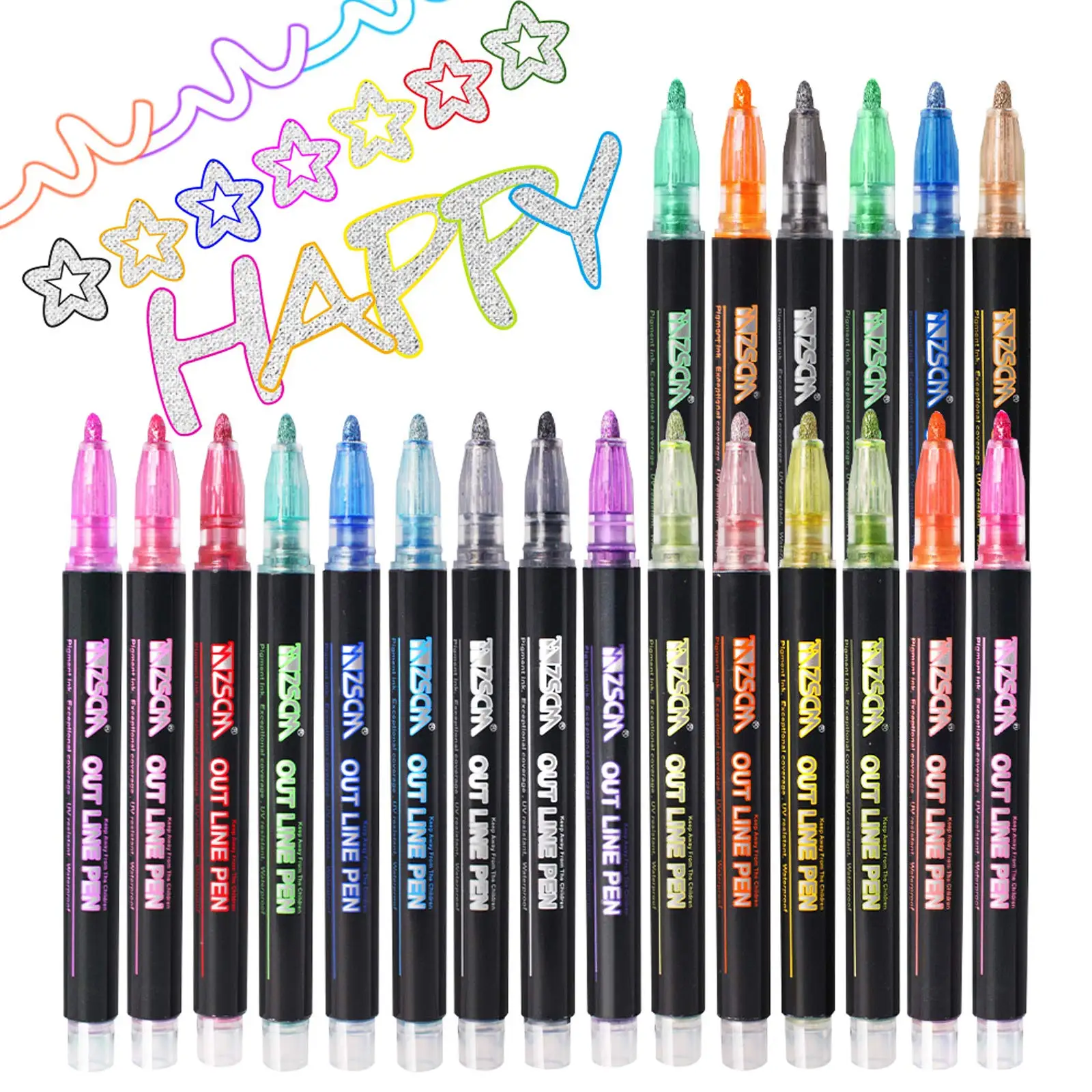 12-Color Shimmer Outline Markers Set - Perfect for Kids Ages 8-12,  Doodling, Drawing, Card Making & Calligraphy!