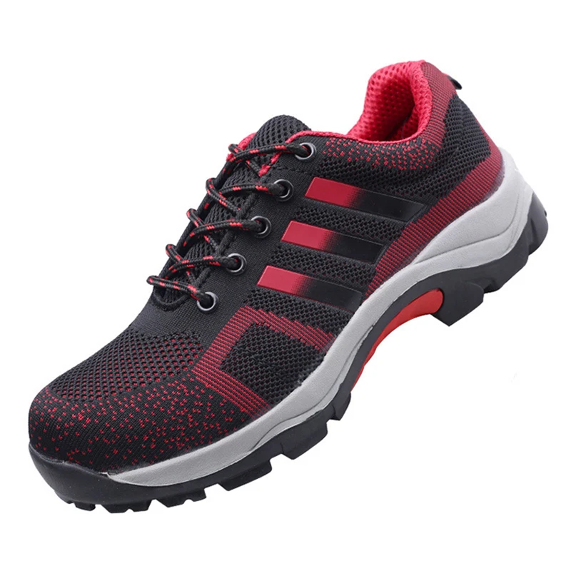 03 red Breathable Safety Shoes Men Flying Woven Labor Insurance Shoes Anti-smashing Anti-piercing Work Shoes Men Safety Boots - Цвет: 03 red