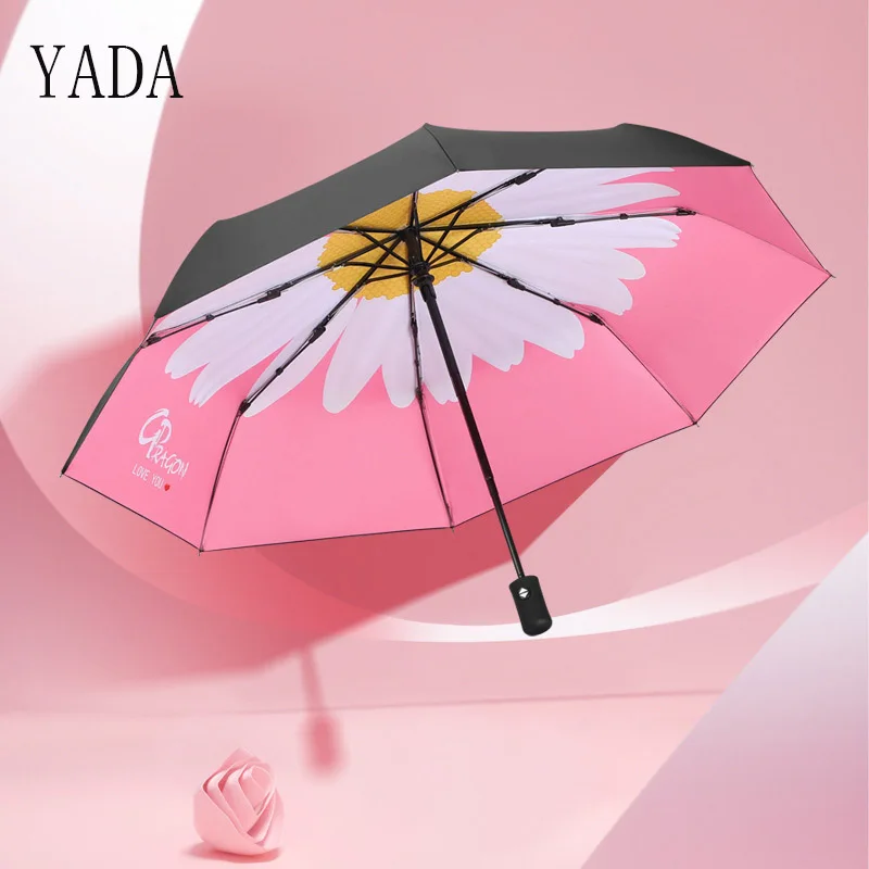 

YADA Fashion daisy Flower Automatic Umbrellas Windproof Folding Rainy Umbrellas For Women UV Foldable Umbrella Parasol YD200079