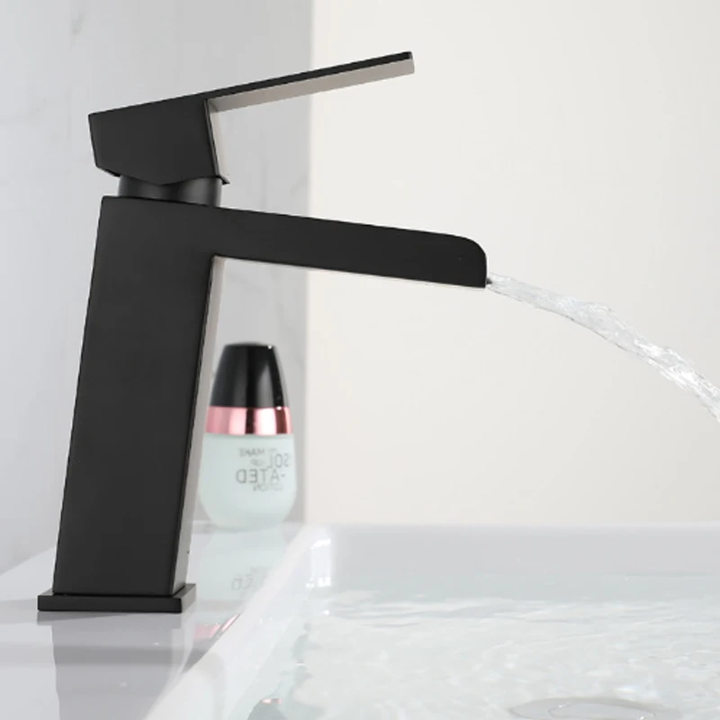 

Black Bathroom Waterfall Faucet 304 Stainless Steel Square Hot and Cold Water Sink Mixer Washbasin Bathroom Basin Faucet Tap