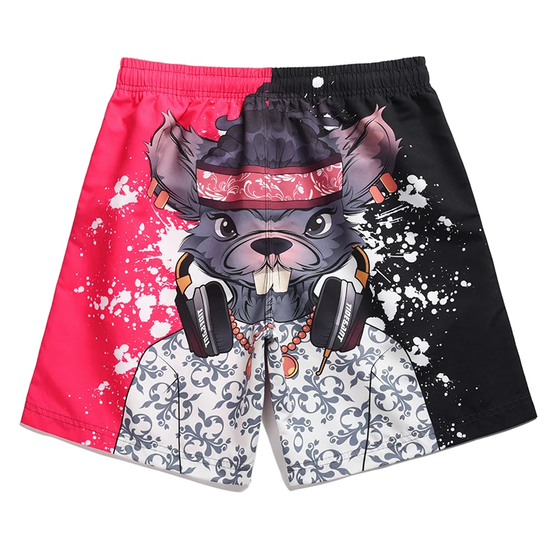 Men Pink Board Shorts 3D Rabbit Printed Beach Pants Quick Dry Knee Length Surf Short Bernudas Masculino Mens Swimming | Спорт и