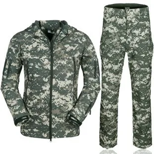 ACU Jacket+pants Hiking Clothings hunt jacket man outdoor waterproof Keep warmell Fleece camouflag Windbreaker s-4xl - Цвет: ACU