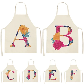 

Flower Letter Alphabet Pattern Kitchen Apron For Woman Sleeveless Cotton Linen Aprons Cooking Home Cleaning Tools 53*65cm WQ0038
