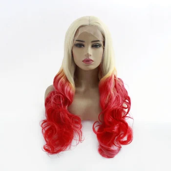 

Natural Long Body Wave Three Tones Color Heat Resistant Synthetic Lace Front Wigs Cosplay Party Makeup Synthetic Wigs For Women