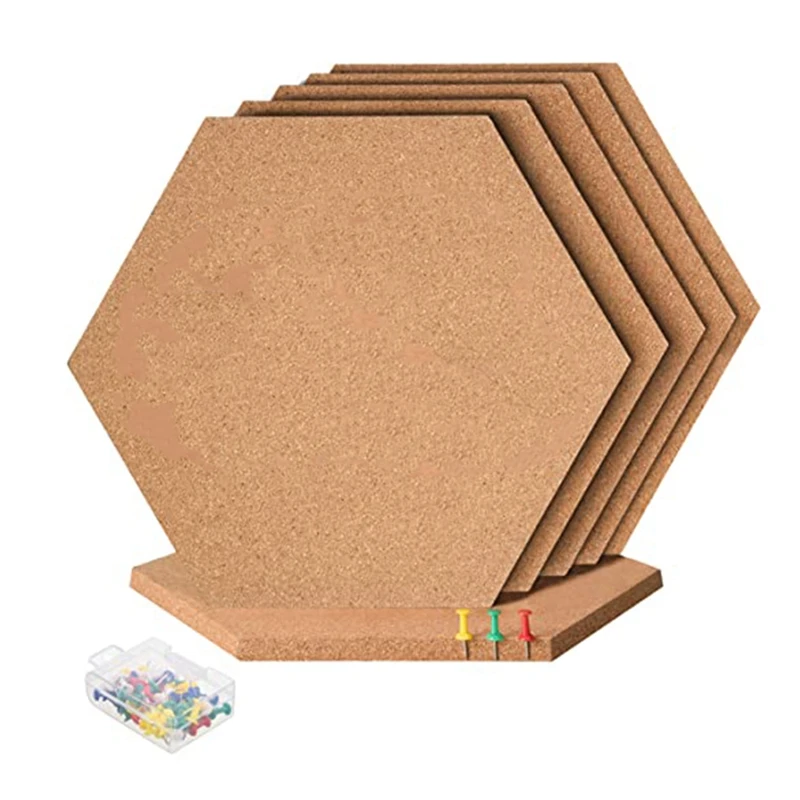 

6Pcs Hexagon Cork Board Tiles Self Adhesive Thick Corkboards for Wall Memo Boards Pin Board Decorative Bulletin Board