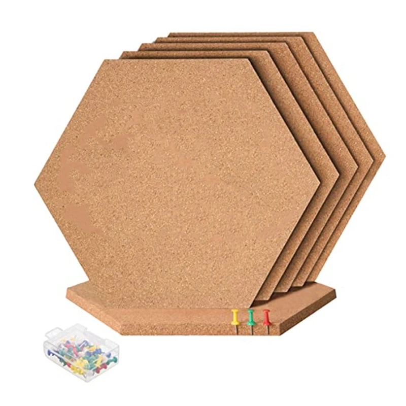 6Pcs Hexagon Cork Board Tiles Self Adhesive Thick Corkboards for Wall