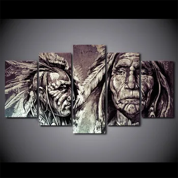 

5 Panel Canvas Art Old Indians Man Portrait Painting For Living Room Home Decor Canvas Painting