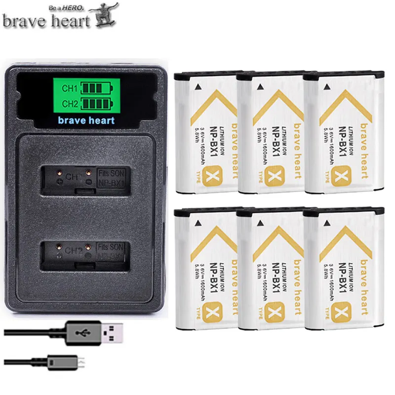 NP BX1 акумуляторная батарея NP-BX1 Батарея+ type-c светодиодный Зарядное устройство для sony комплектующие фотоаппарата sony DSC RX1 RX100 AS100V M3 M2 HX300 HX400 HX50 HX60 GWP88 AS15 WX350 - Цвет: charger and 6battery