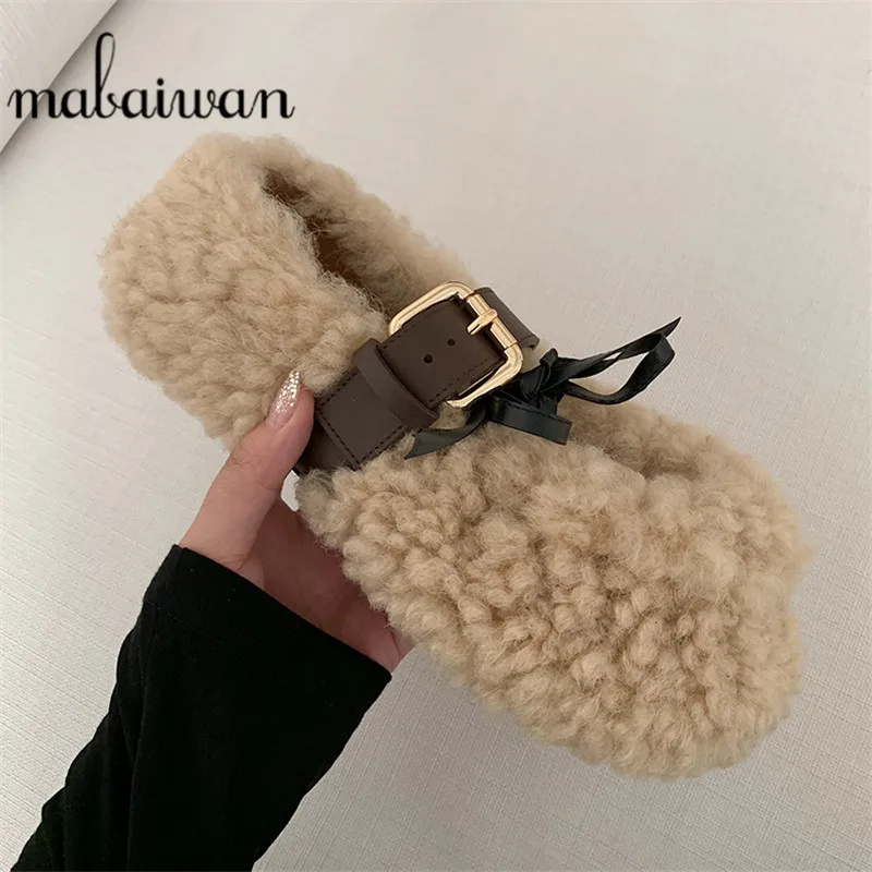 

Mabaiwan Casual Women Fur Loafers Buckle Strap Platform Ballet Flats Shoes Women Creepers Espadrilles Winter Wool Ankle Boots