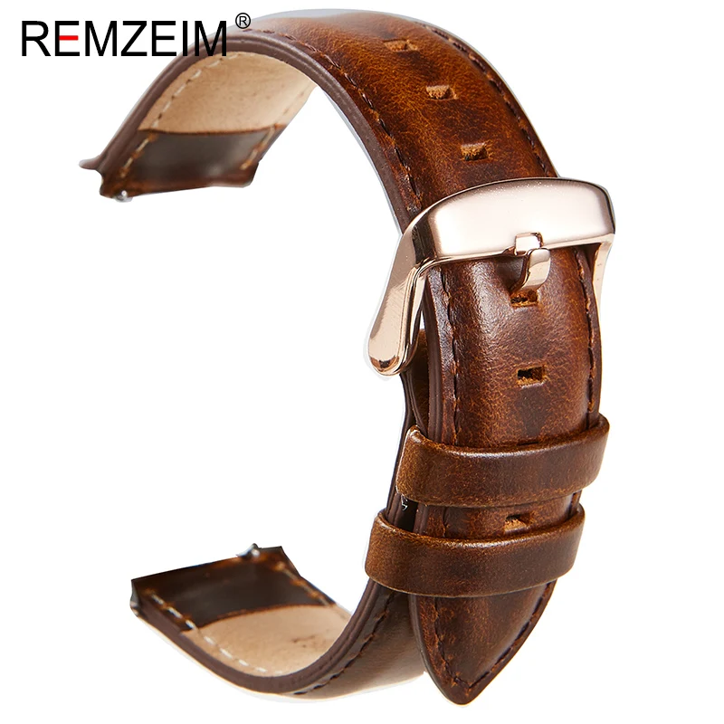 Watchband 18mm Strap Quick-Release Brown 20mm Black Cowhide Genuine-Leather 22mm Red