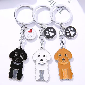 

Pet Dog Keychain Cute Poodle Key Ring Bag Charm Couple Lover Keychain Lovely Car Keyring for Men and Women DIY Accessories
