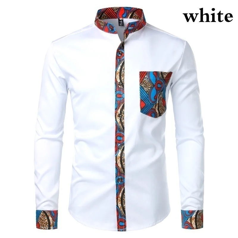 Dashiki-camisa con estampado africano para hombre, camisa de manga larga bolsillo de retales, diseño de cuello, estilo Ankara _ AliExpress Mobile