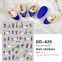 10Pcs Christmas Sticker for Nails Snowman Cute Cartoon Sliders Snowflake Elk Xmas Tree Decal Gel Polisn Manicure Nail Art Decor