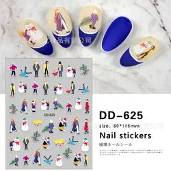 10Pcs Christmas Sticker for Nails Snowman Cute Cartoon Sliders Snowflake Elk Xmas Tree Decal Gel Polisn Manicure Nail Art Decor