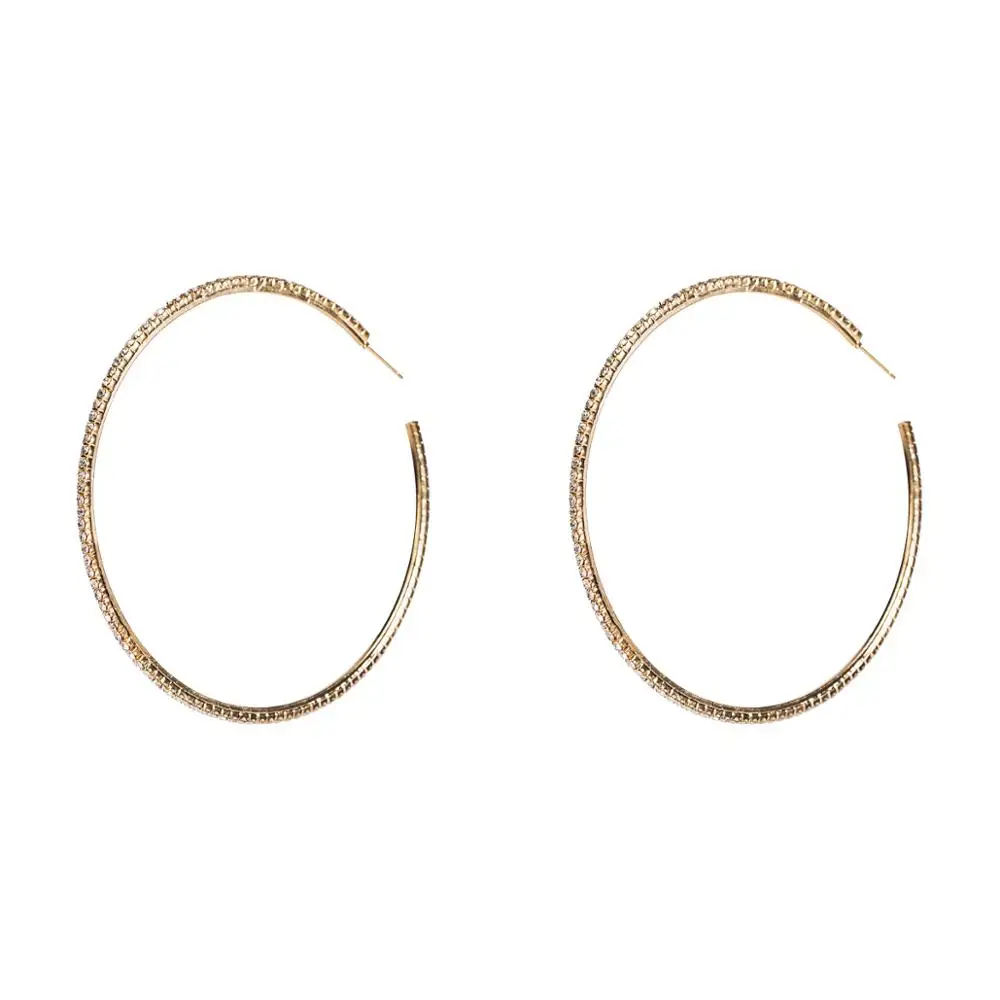 thin 6cm gold Классические трендовые Потрясающие стеклянные стразы серьги-кольца с драгоценными камнями для женщин ювелирные изделия Модные массивные серьги аксессуары Лидер продаж - Окраска металла: thin 6cm gold