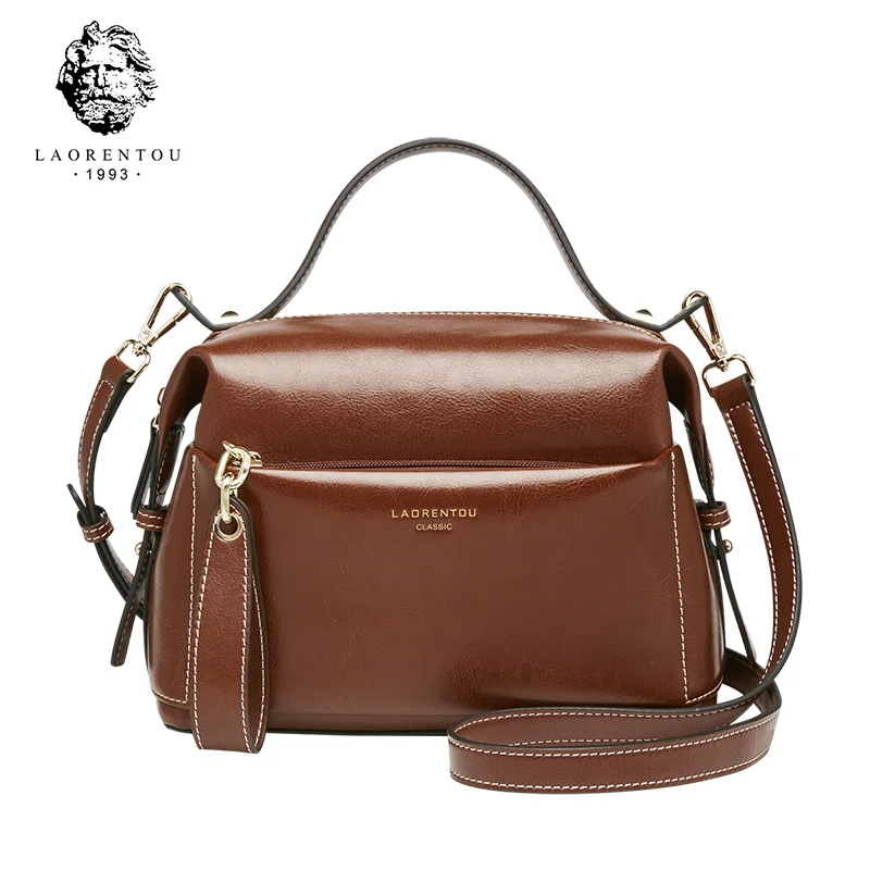 

Laorentou Vintage Ladies Box Totes Split Cowhide Women Messenger Bags Large Capacity Commuter Style Female Business Bag