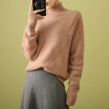 

New women's high-necked knit cashmere sweater winter loose warm full sleeve pullover brand FRSEUCAG High-end jacket wool sweater