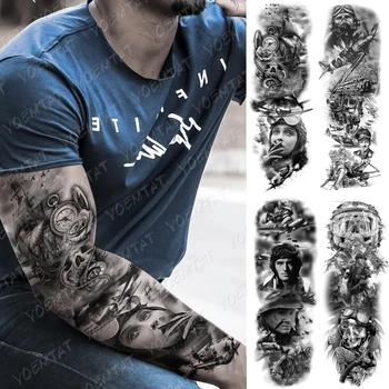 

Large Arm Sleeve Tattoo Airplane soldier Pilot Waterproof Temporary Tatto Sticker Sailing Compass Body Art Full Fake Tatoo Women