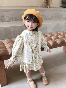 

Newborn Pink Cotton Party Girls Floral Dress Long Sleeve Autumn Vintage Flower Girl Dress Spring Robe Enfant Girl Clothes BW50DR