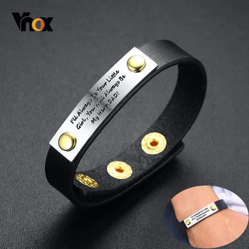

Vnox Fashion Motivational Quotes ID Bar Black Real Leather Bracelets for Men Women Lady Love DAD Inspirational Gifts