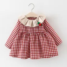 Детское платье для девочек в Корейском стиле; повседневные Детские платья с рюшами и оборками в клетку; одежда для малышей; зимнее платье; enfant