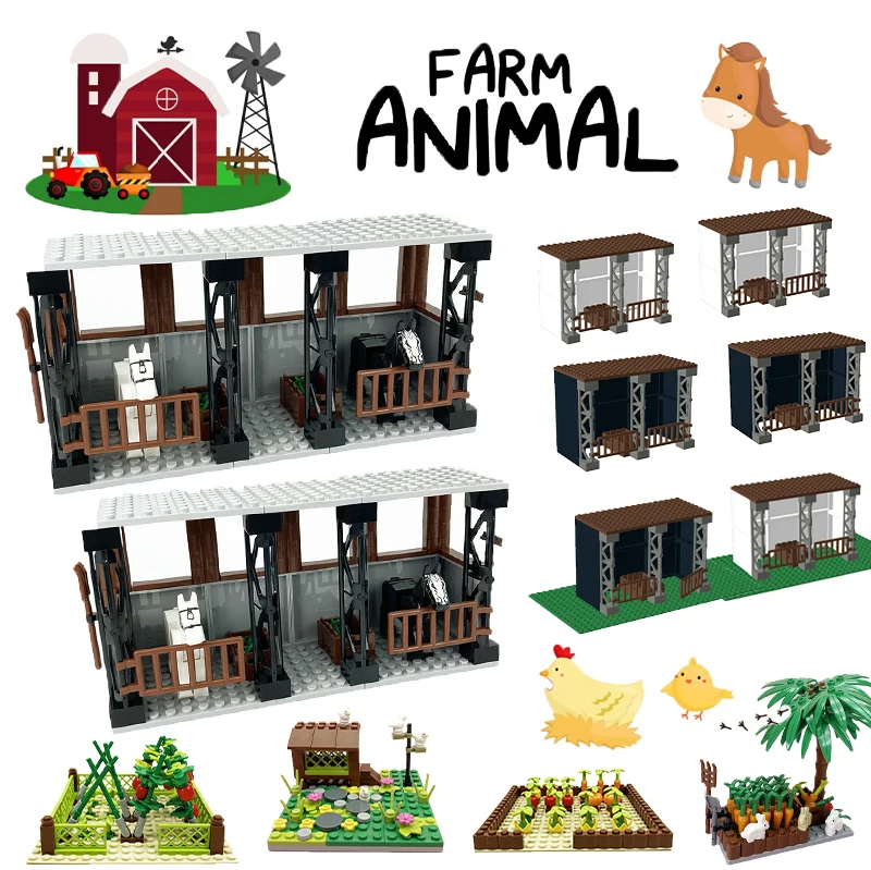 Moc Farm Stable Carriage Tomato Vegetable Field Animal City Building Block Toy Children Girls Toys Creative Gifts Montessori WM