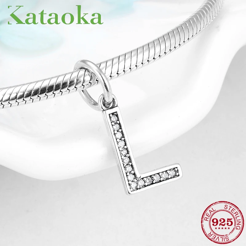 

High quality Alphabet Crystal beads Letter L 925 Sterling Silver Charms fit Original Pandora Charms Bracelet Jewelry making