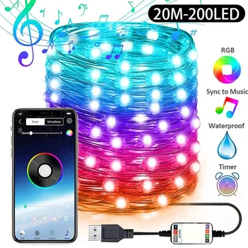 Usb Led String Licht Bluetooth App Controle Koperdraad String Lamp Waterdichte Outdoor Fairy Lights Voor Kerstboom Decoratie Usb Led String Licht Bluetooth App Controle Koperdraad String Lamp Waterdichte Outdoor Fairy Lights Voor Kerstboom Decoratie