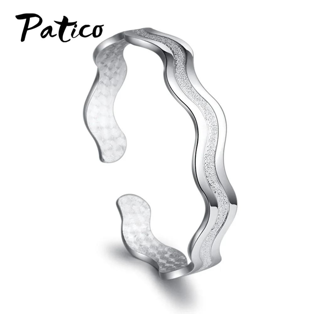 

Korean Delicate 925 Sterling Silver Nubuck Water Wave Bangle Lucky Pattern Opening Cuff Bracelets For Lovers Friendship Gift