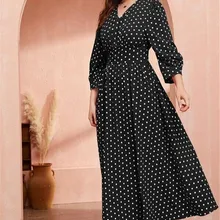 Платье большого размера, арабское шифоновое платье макси, Средний Восток, большой размер, платье средней длины с длинным рукавом, 9087