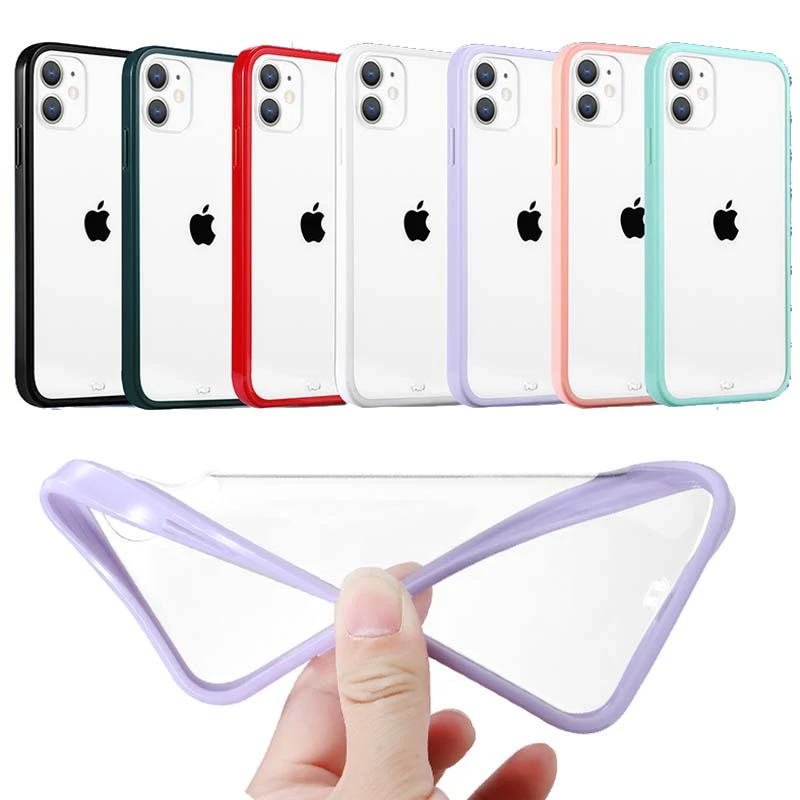 Dual Color Case For iPhone 13 12 Mini 11 Pro X S Max XR 7 8 Plus SE Shockproof Color Straight edge Clear Back Soft TPU Cover magsafe charger iphone 13