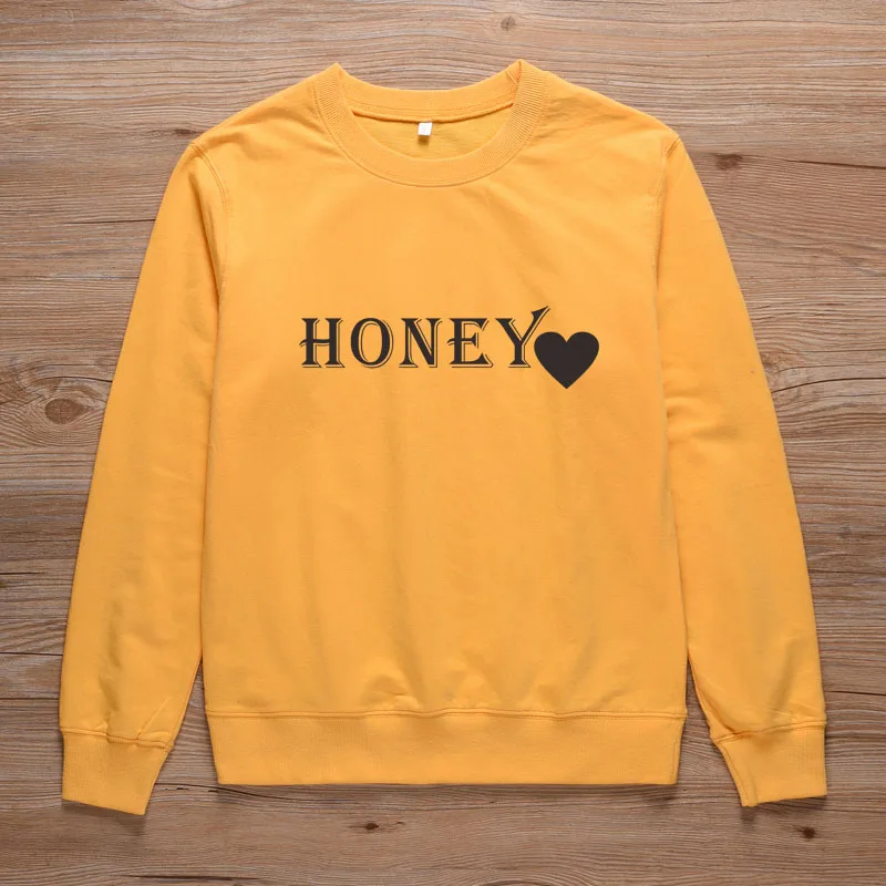 honey crew neck pullover sweatshirt