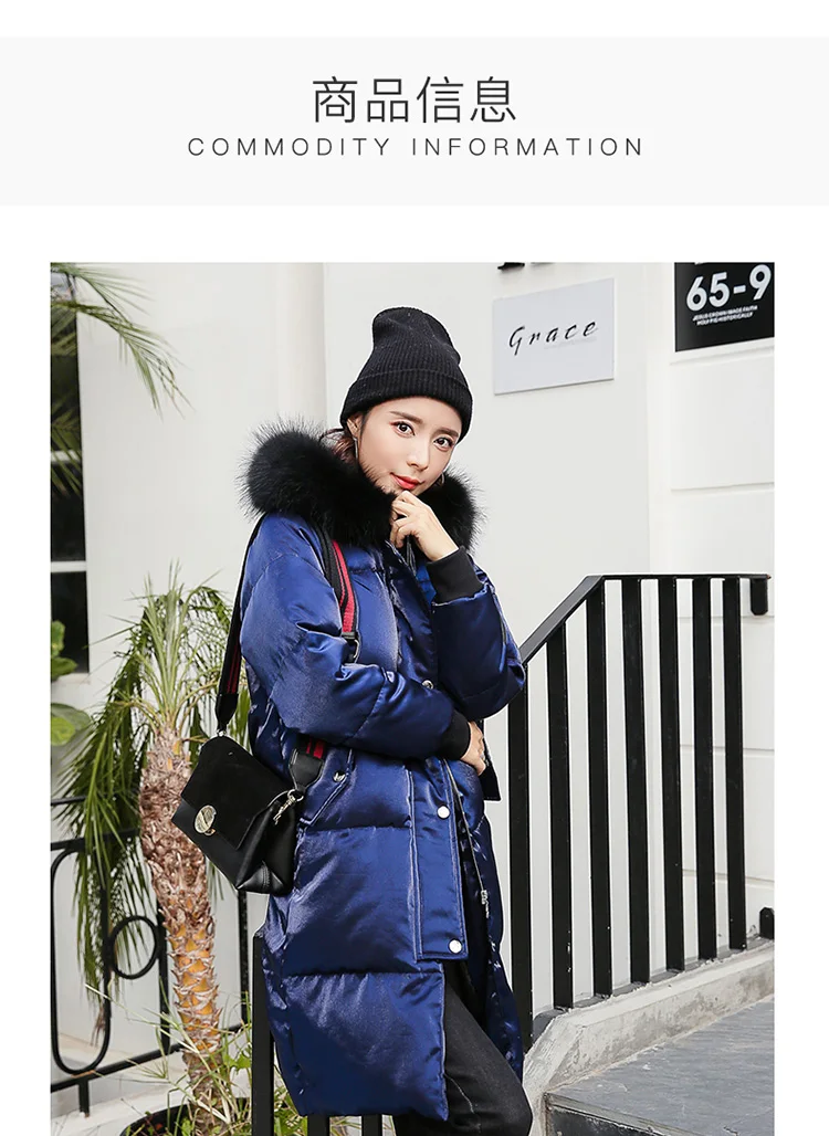 Clearance Korean real fur hood Winter jacket women down jackets slim, large-sized, thick down coat outerwear medium Long parka