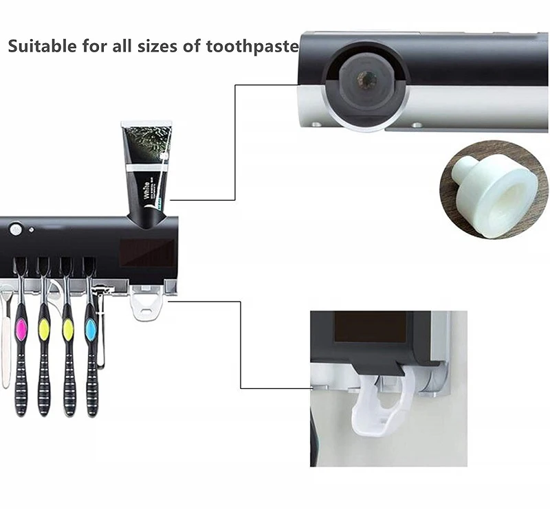 Светодиодный ультрафиолетовая зубная щетка стерилизатор Автоматическая зубная паста диспенсер с настенным креплением с инфракрасной индукцией солнечной зарядки ванной комнаты