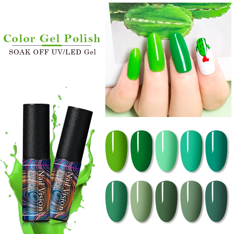 

Nail Vision 5ml Green Series Color Nail Gel Soak Off UV Semi Permanent Gel Varnish Spring Manicure Nail Art Gel Lacquer