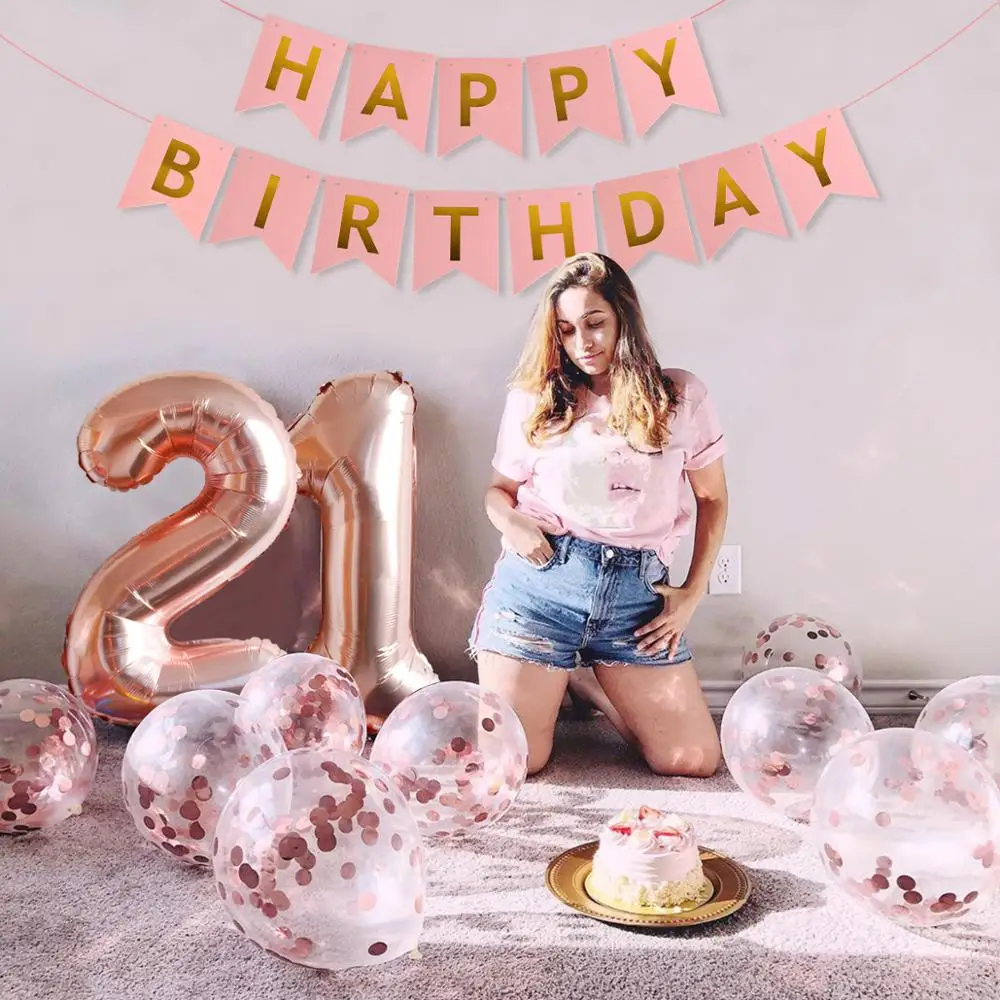 QIFU Rose Gold 21st Birthday Decor Set 21 Years Old Party Supplies 21 Birthday Balloons Banner Happy Birthday Party Decor Adult QIFU Rose Gold 21st Birthday Decor Set 21 Years Old Party Supplies 21 Birthday Balloons Banner Happy Birthday Party Decor Adult