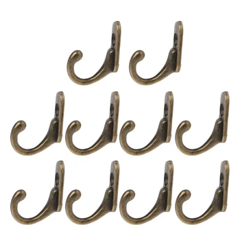 

10PCS Vintage Bronze Double Coat Hangers Wall Mounted Entryway Hooks With Screws
