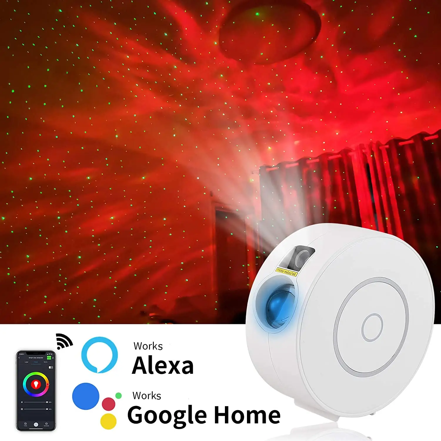 

Tuya Smart Star Projector Smart Home WiFi Laser Starry Sky Waving Night Light LED Colorful APP Wireless Control Alexa GoogleHome