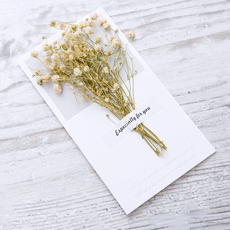 Creative Gypsophila Dried Flowers Folding Type Greeting Cards Christmas Birthday Party Wedding Invitations Dried Flowers Invit